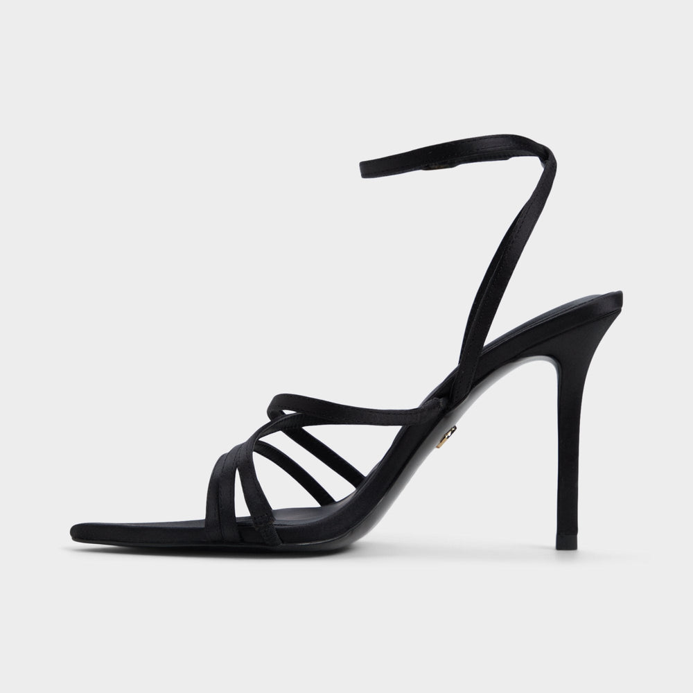 Solania Black Women's Strappy sandals - Strappy heeled sandal, Stiletto heel