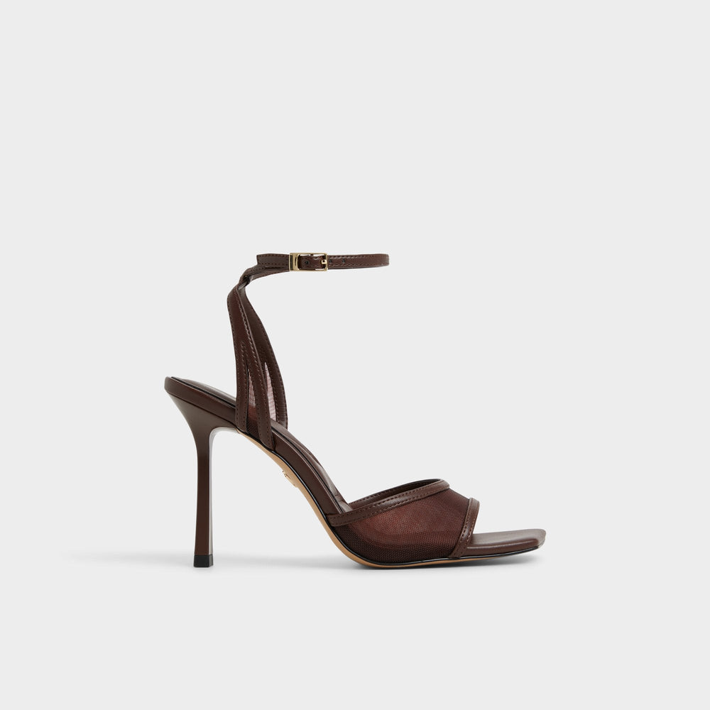 Sharra in Dark Brown - Strappy heeled sandal, Stiletto heel