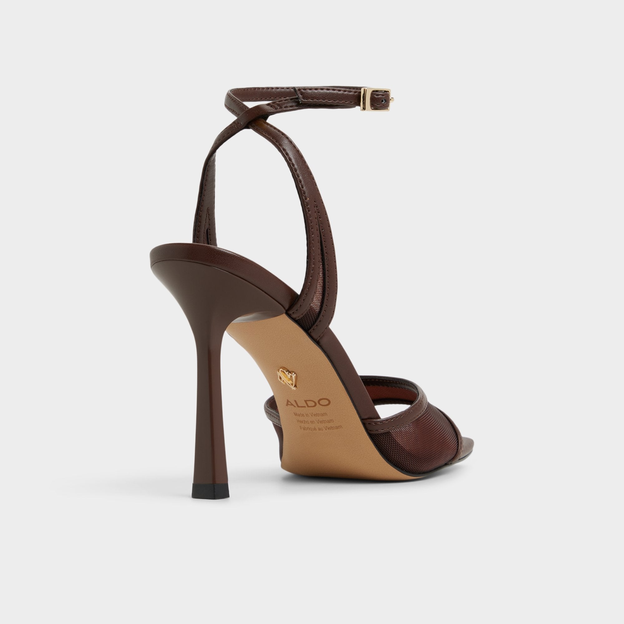 Sharra in Dark Brown - Strappy heeled sandal, Stiletto heel