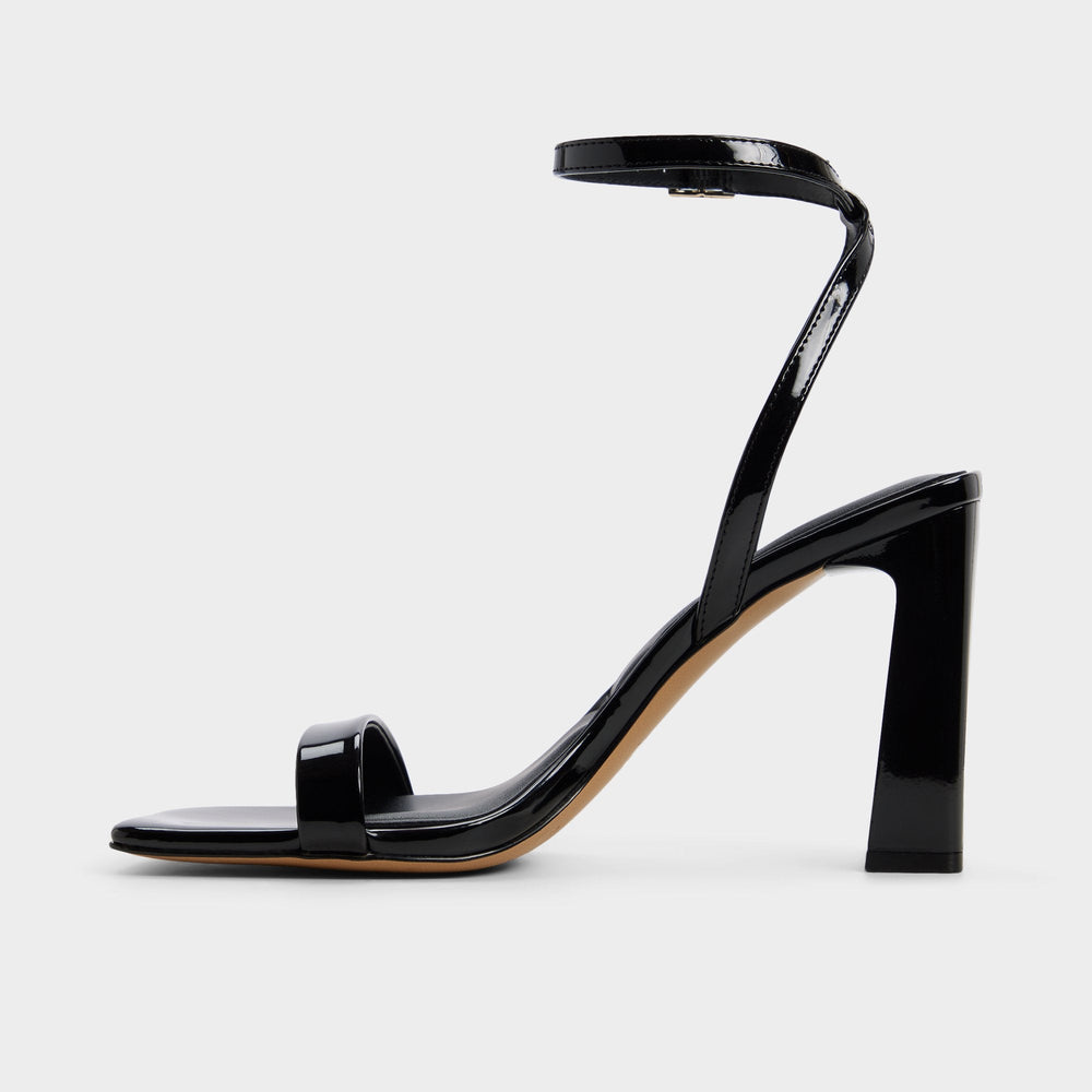 Azzira in Black - Strappy heeled sandal, Block heel
