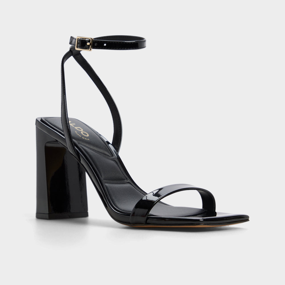 Azzira in Black - Strappy heeled sandal, Block heel
