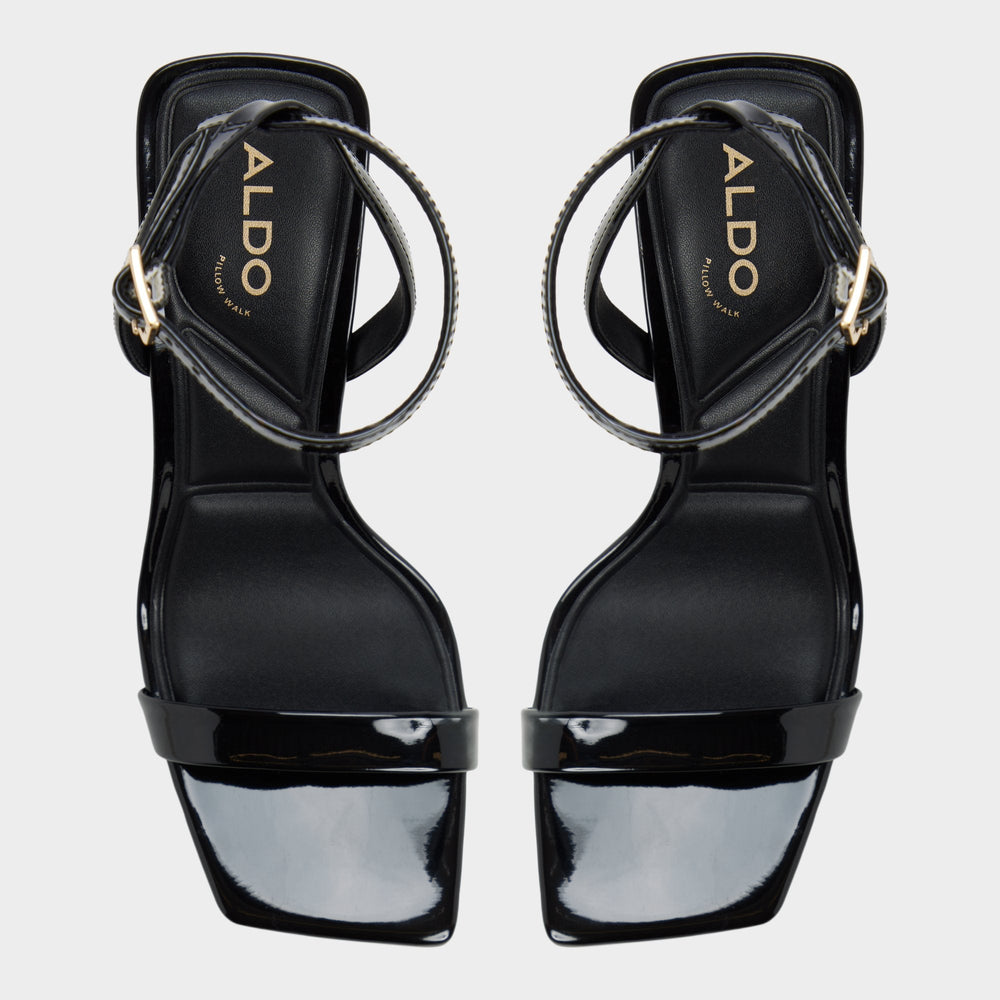 Azzira in Black - Strappy heeled sandal, Block heel