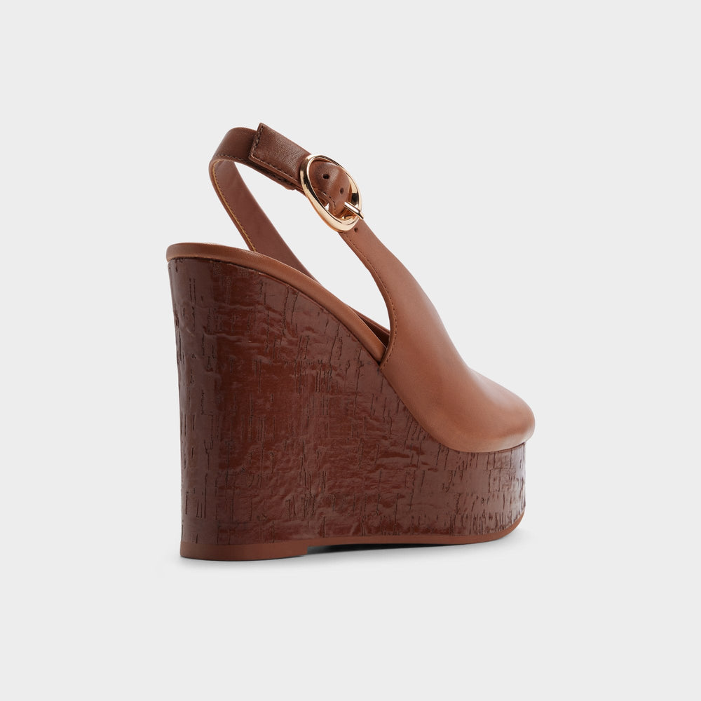 Tatianah in Dark Brown - Sling back heeled sandal, Wedge heel