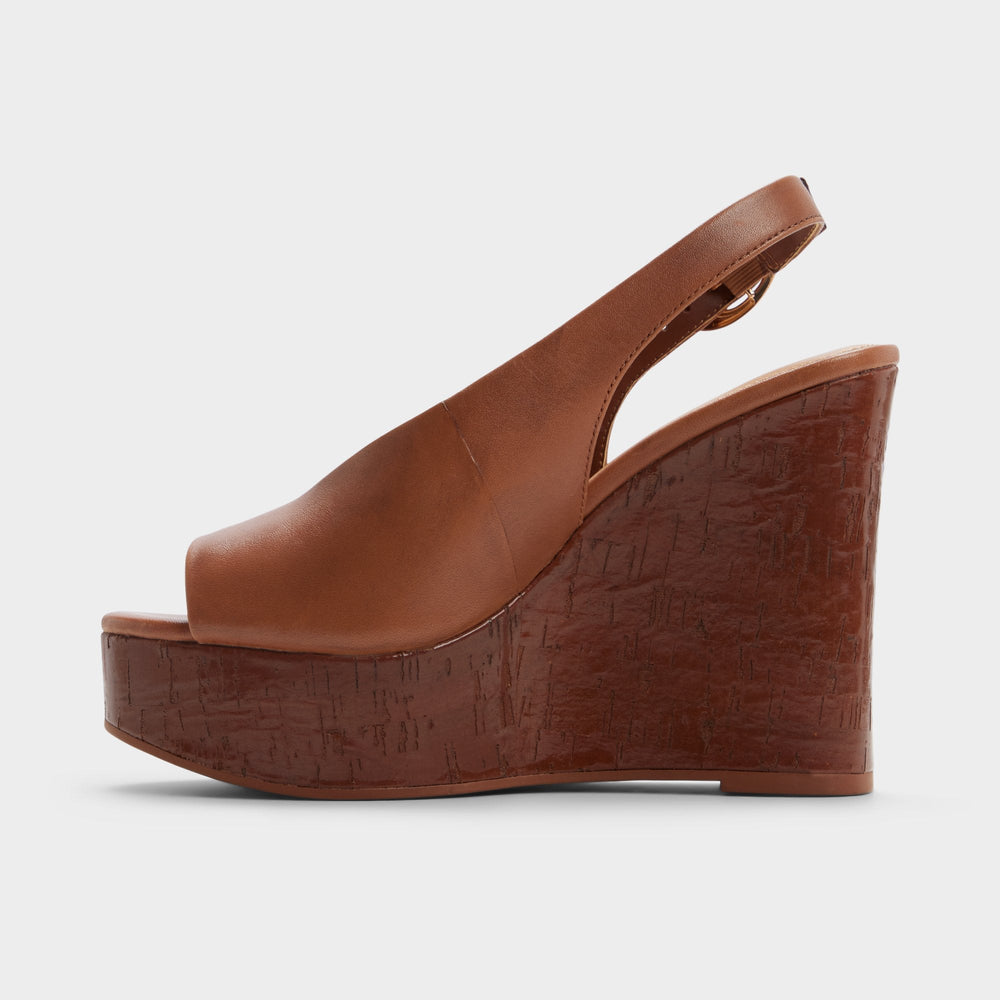 Tatianah in Dark Brown - Sling back heeled sandal, Wedge heel