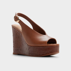 Tatianah in Dark Brown - Sling back heeled sandal, Wedge heel