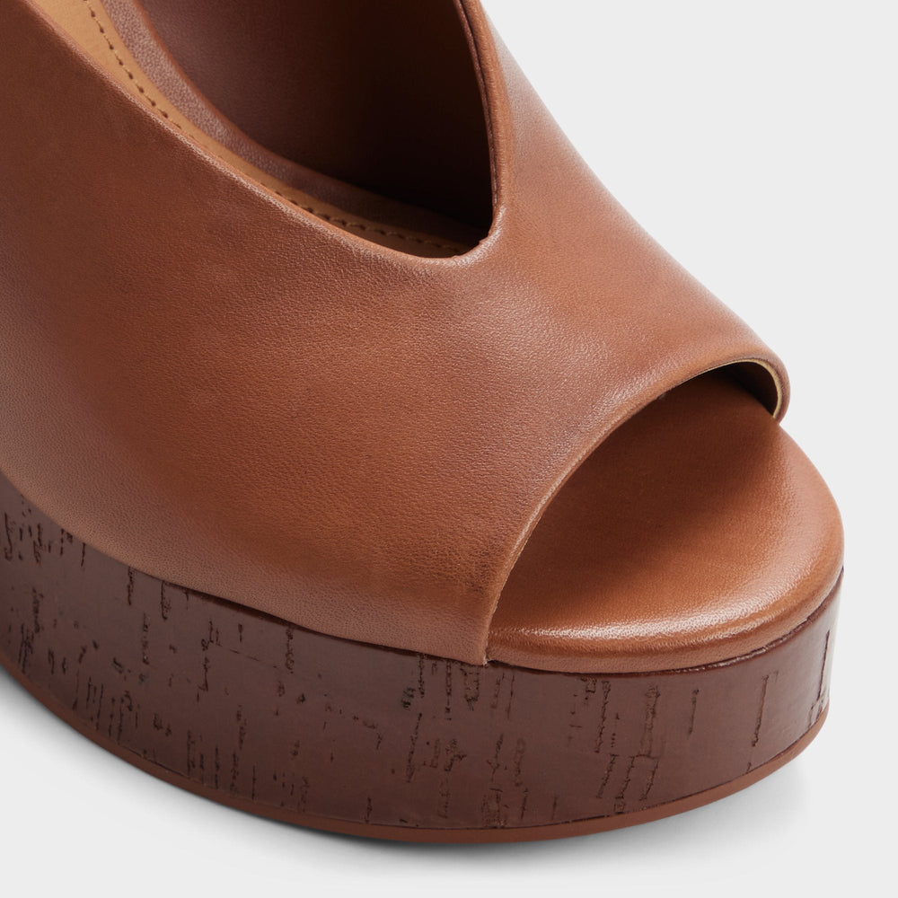 Tatianah in Dark Brown - Sling back heeled sandal, Wedge heel