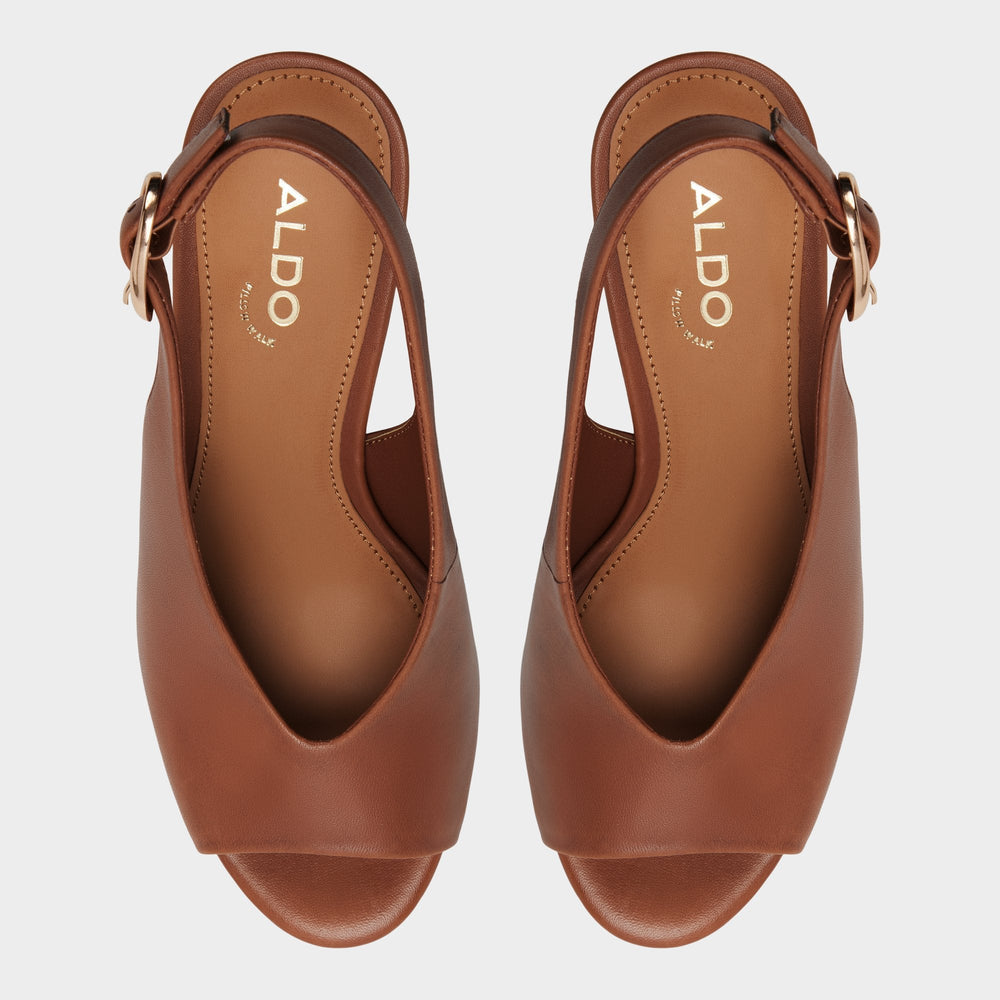 Tatianah in Dark Brown - Sling back heeled sandal, Wedge heel