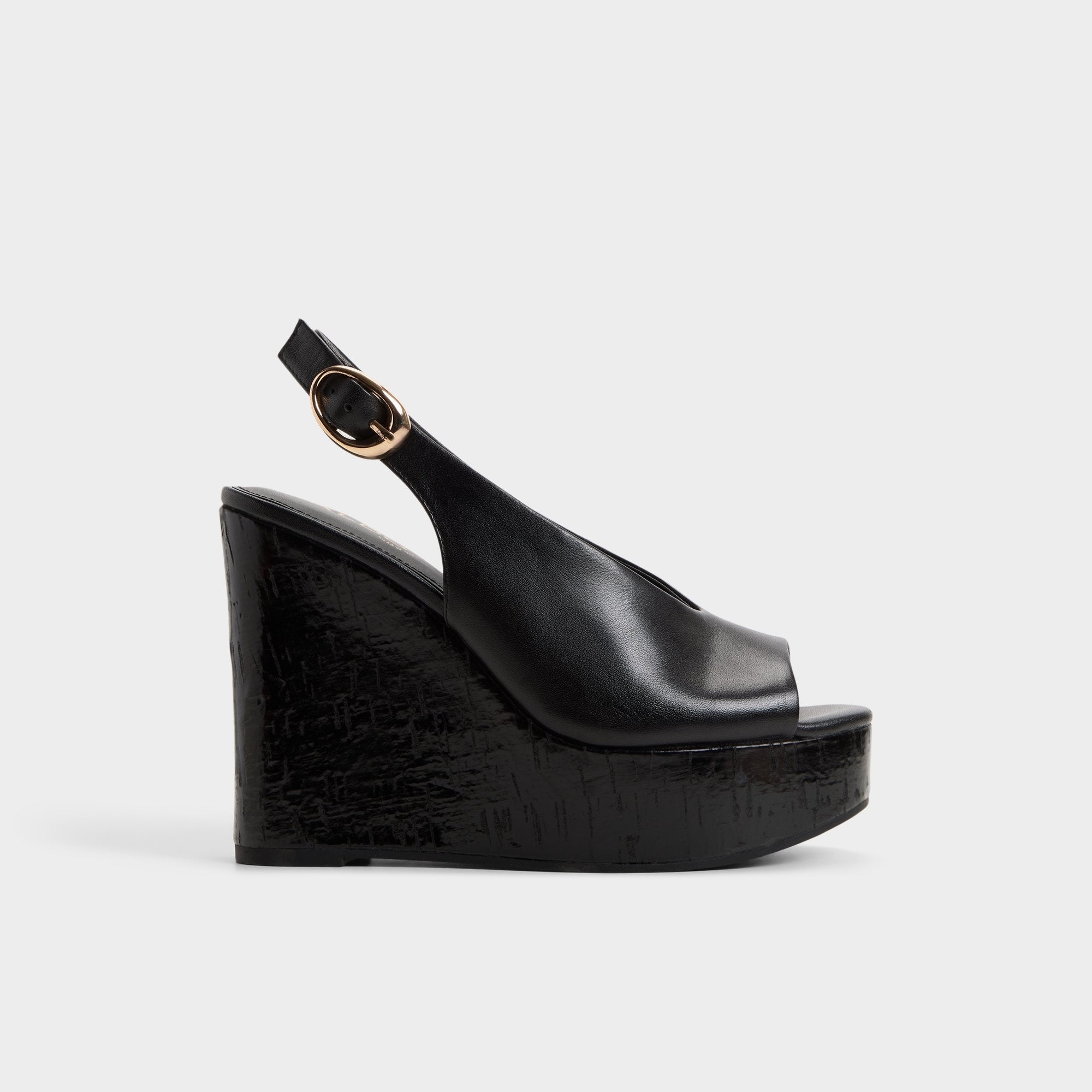 Tatianah in Black - Sling back heeled sandal, Wedge heel