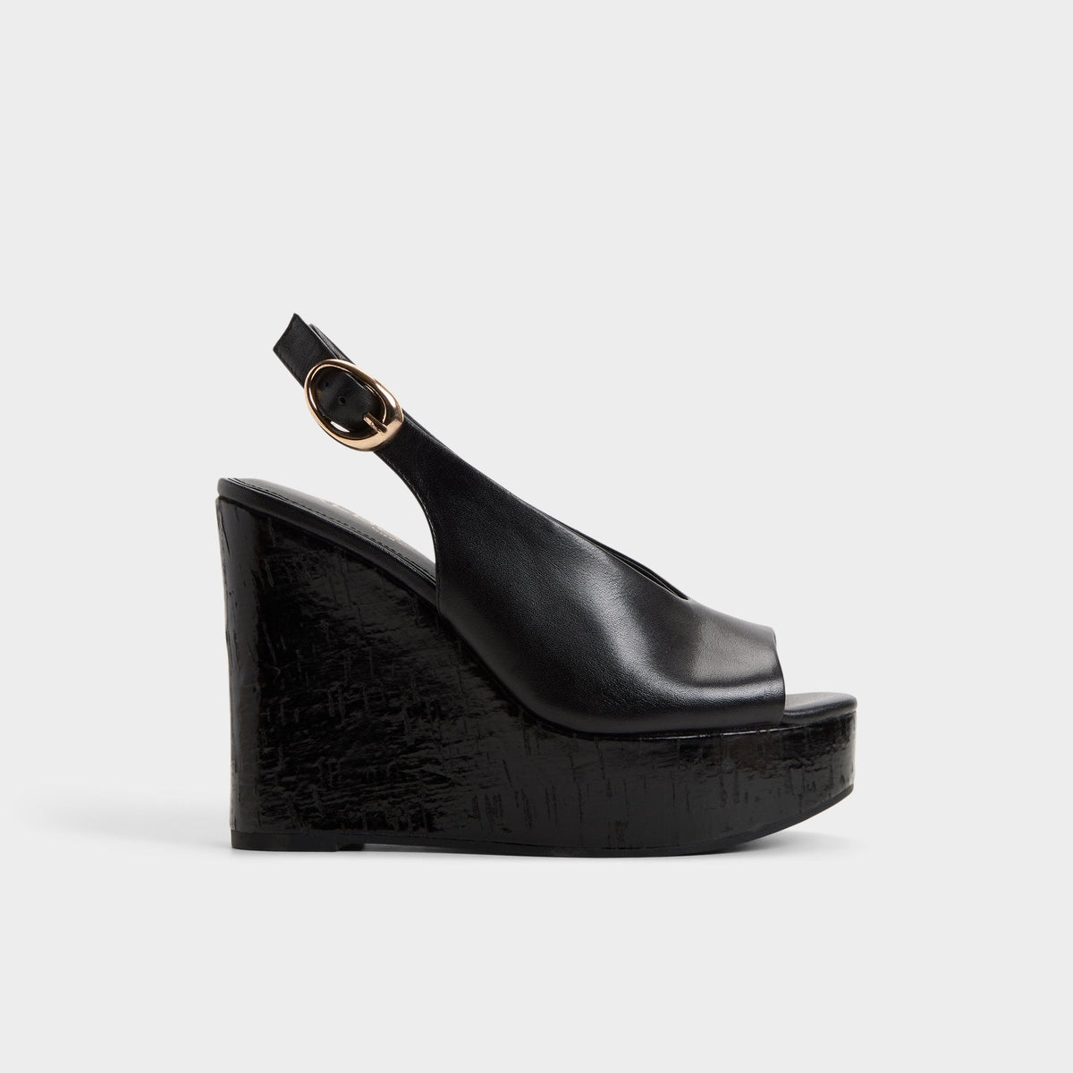 Tatianah in Black - Sling back heeled sandal, Wedge heel