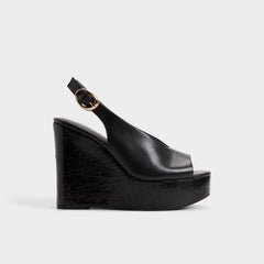 Tatianah in Black - Sling back heeled sandal, Wedge heel