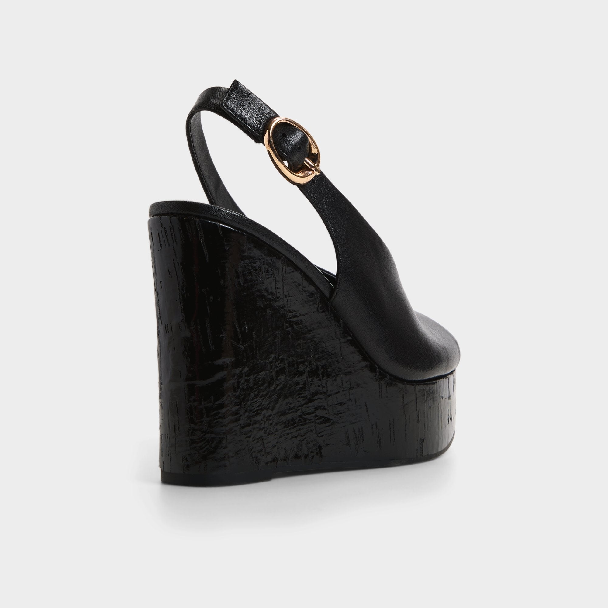 Tatianah in Black - Sling back heeled sandal, Wedge heel