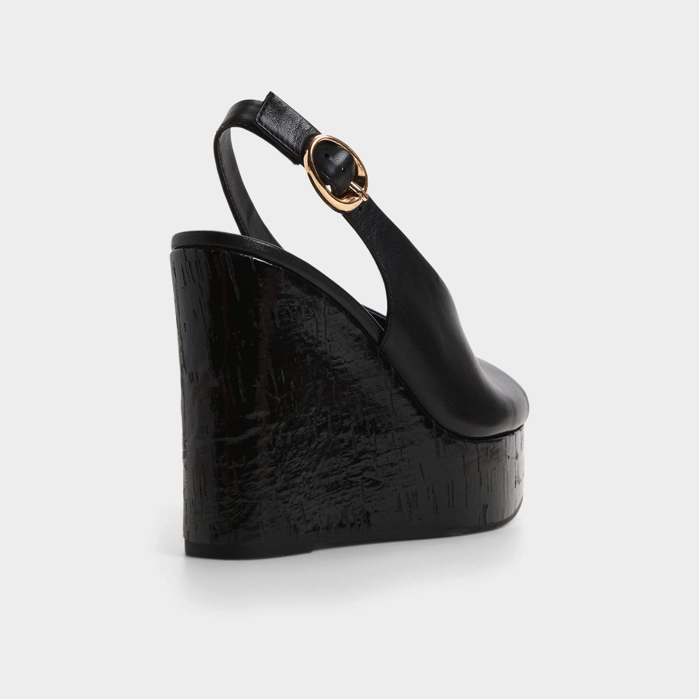Tatianah in Black - Sling back heeled sandal, Wedge heel