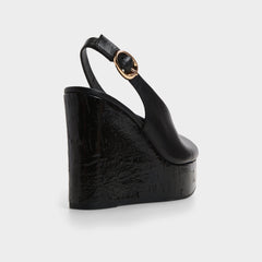 Tatianah in Black - Sling back heeled sandal, Wedge heel