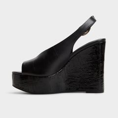 Tatianah in Black - Sling back heeled sandal, Wedge heel
