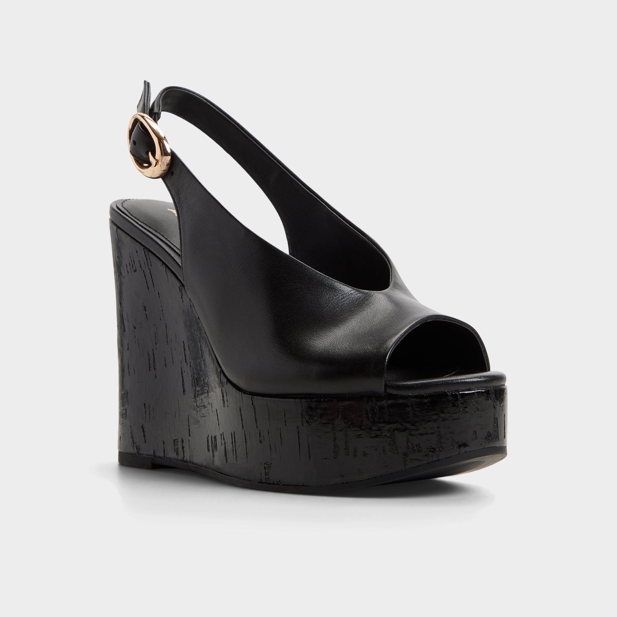 Tatianah in Black - Sling back heeled sandal, Wedge heel