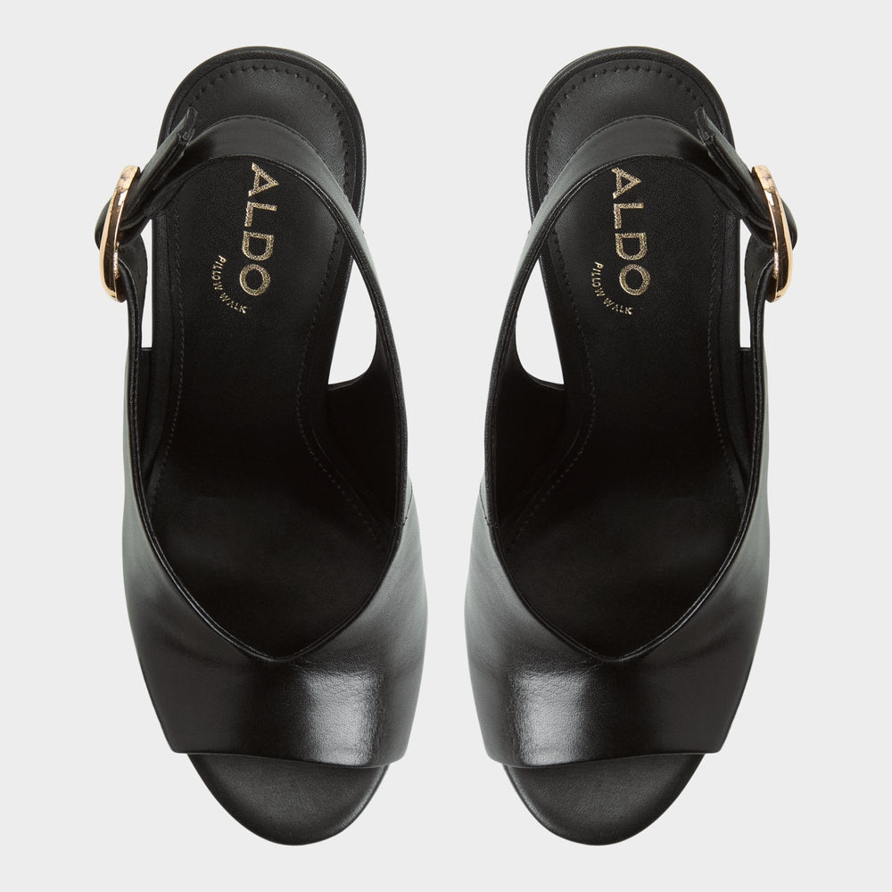 Tatianah in Black - Sling back heeled sandal, Wedge heel