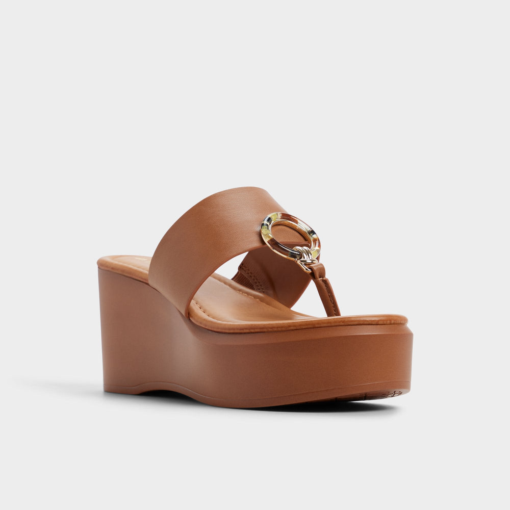 Friegan in Medium Brown - Slide sandal, Wedge heel
