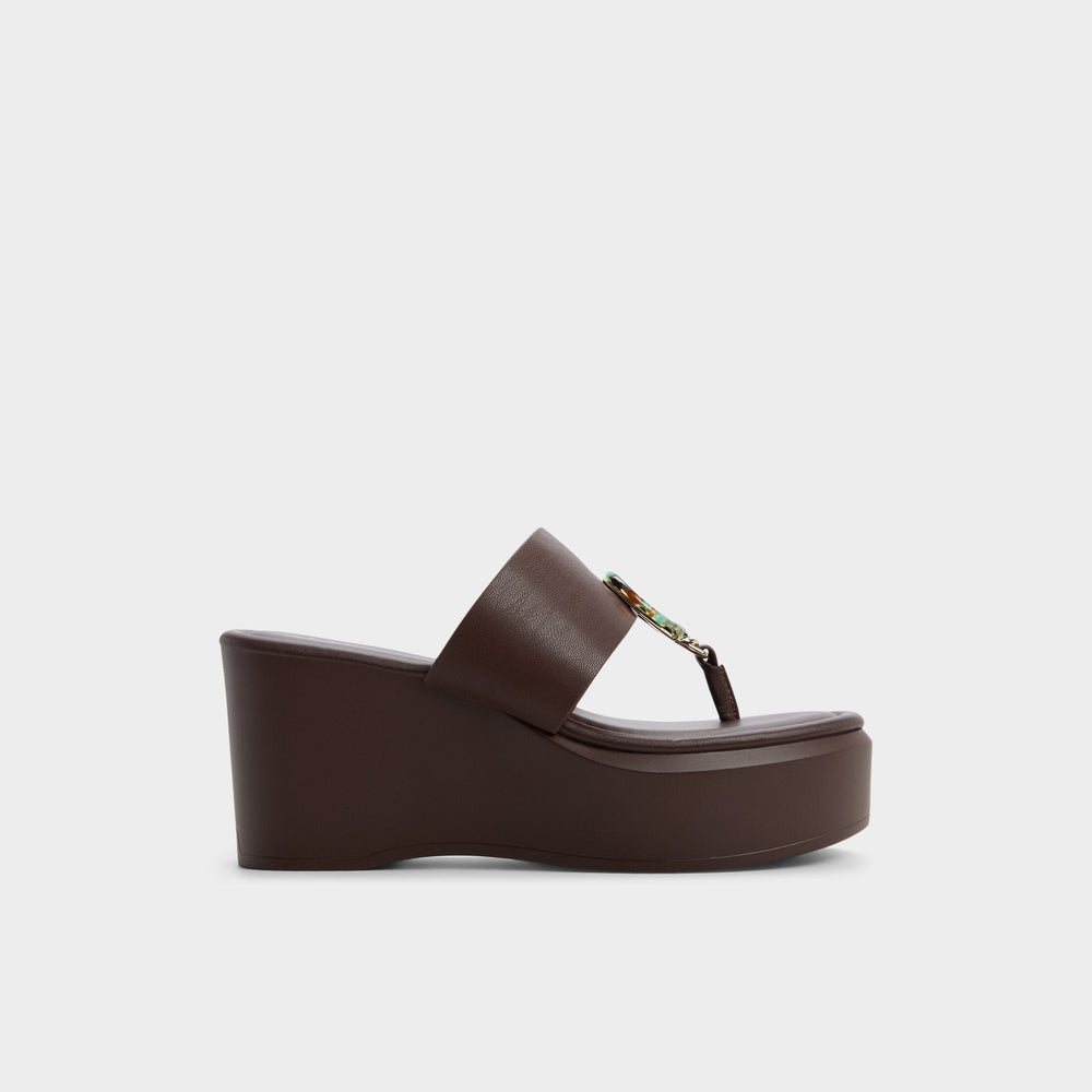 Friegan in Dark Brown - Slide sandal, Wedge heel
