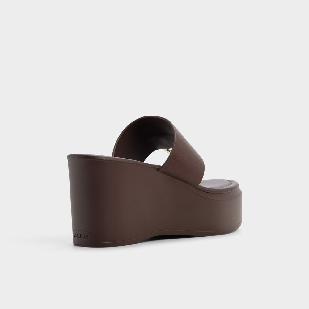 Friegan in Dark Brown - Slide sandal, Wedge heel