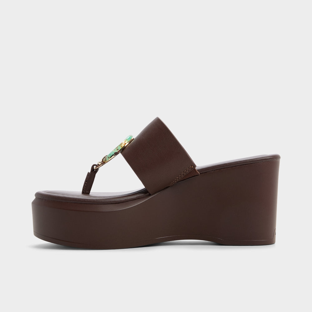 Friegan in Dark Brown - Slide sandal, Wedge heel