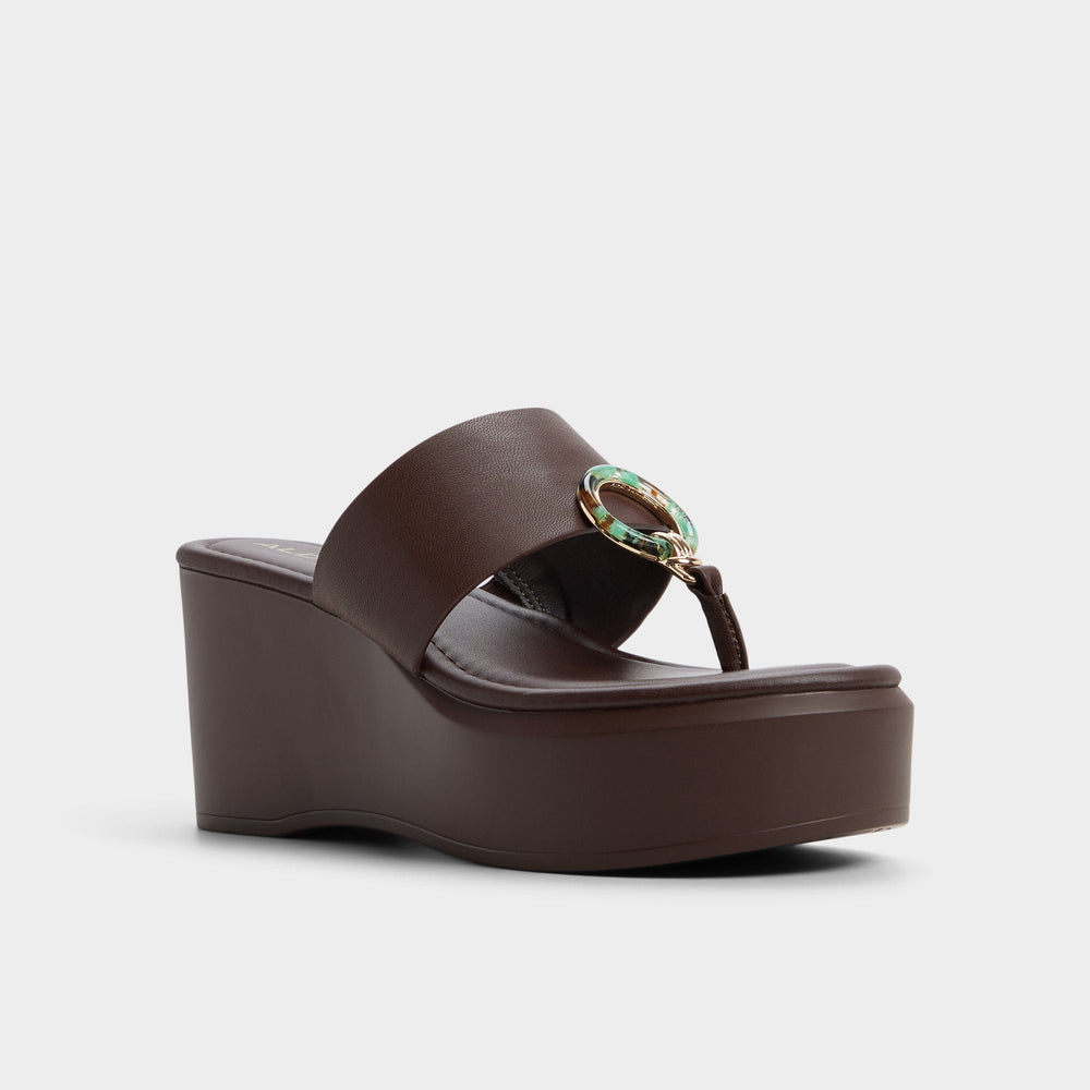 Friegan in Dark Brown - Slide sandal, Wedge heel