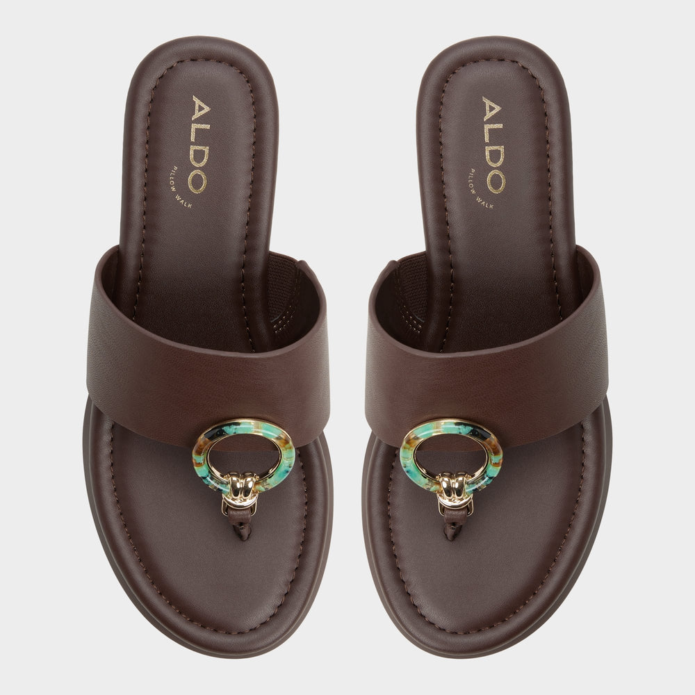 Friegan in Dark Brown - Slide sandal, Wedge heel