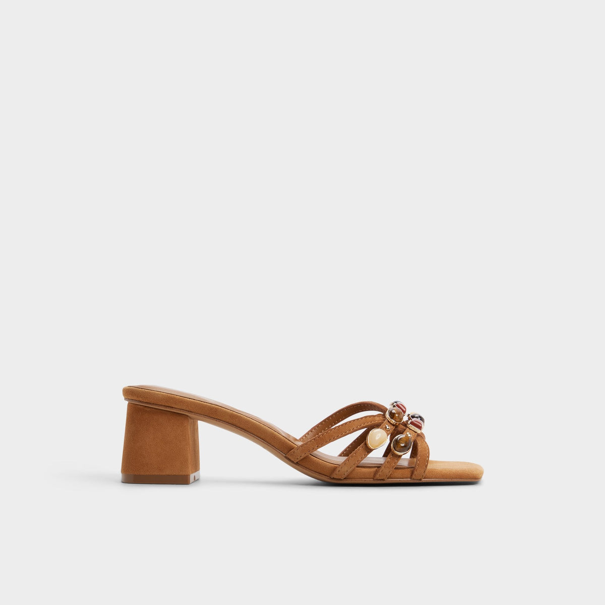 Jemstone in Medium Brown - Strappy heeled sandal, Block heel