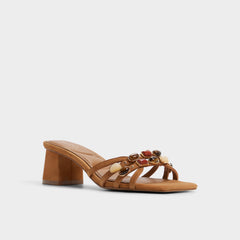 Jemstone in Medium Brown - Strappy heeled sandal, Block heel