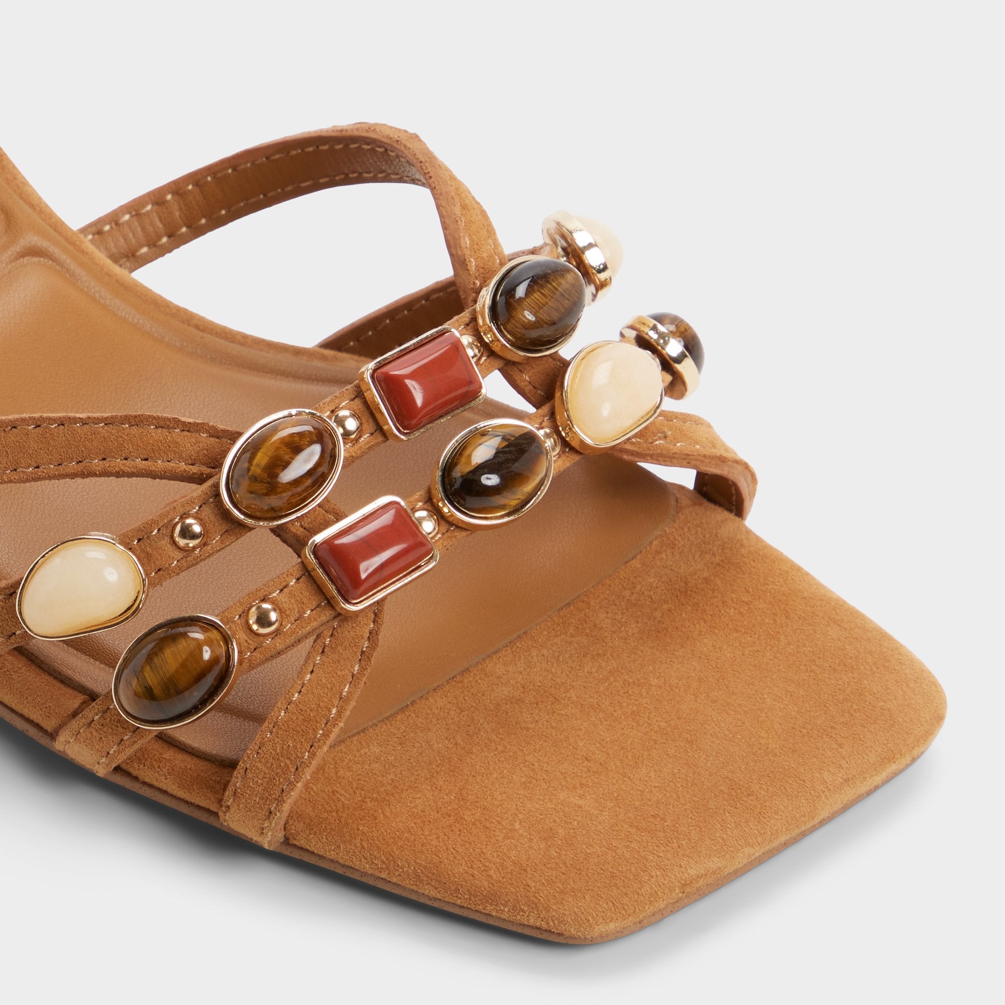 Jemstone in Medium Brown - Strappy heeled sandal, Block heel