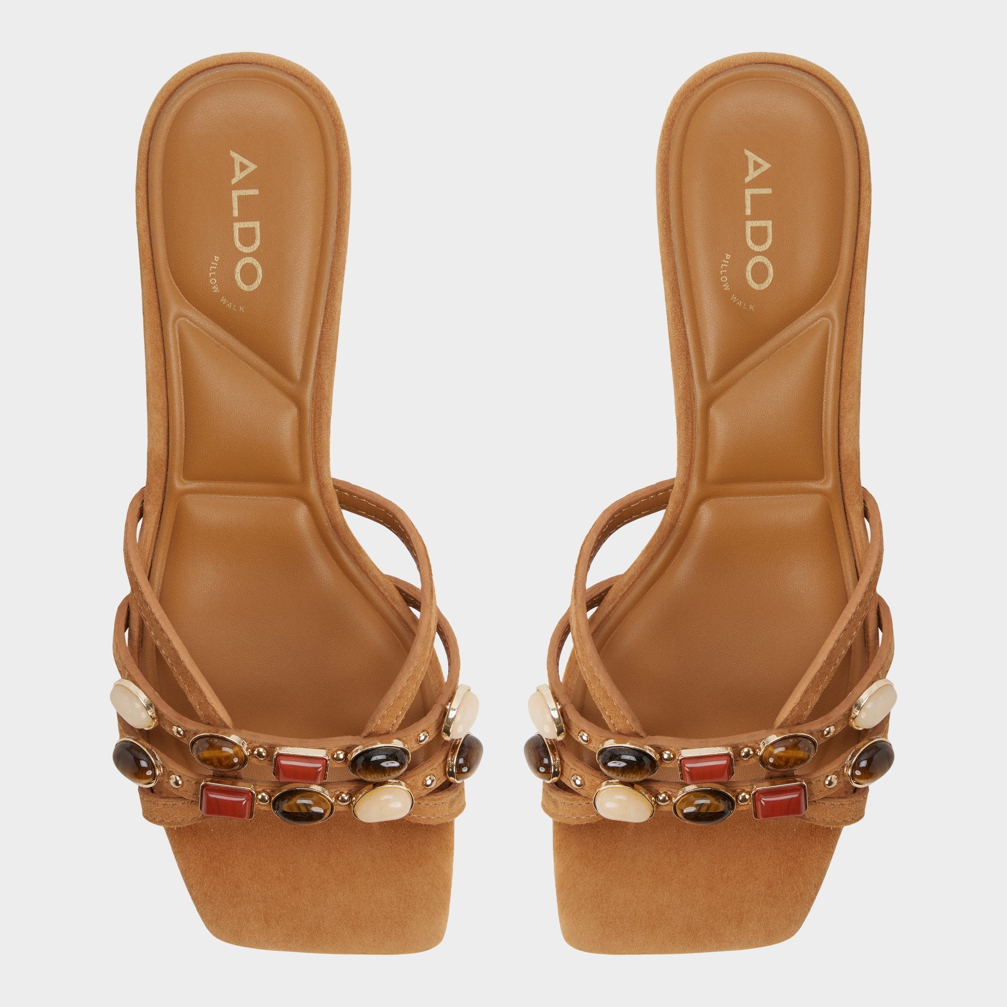 Jemstone in Medium Brown - Strappy heeled sandal, Block heel