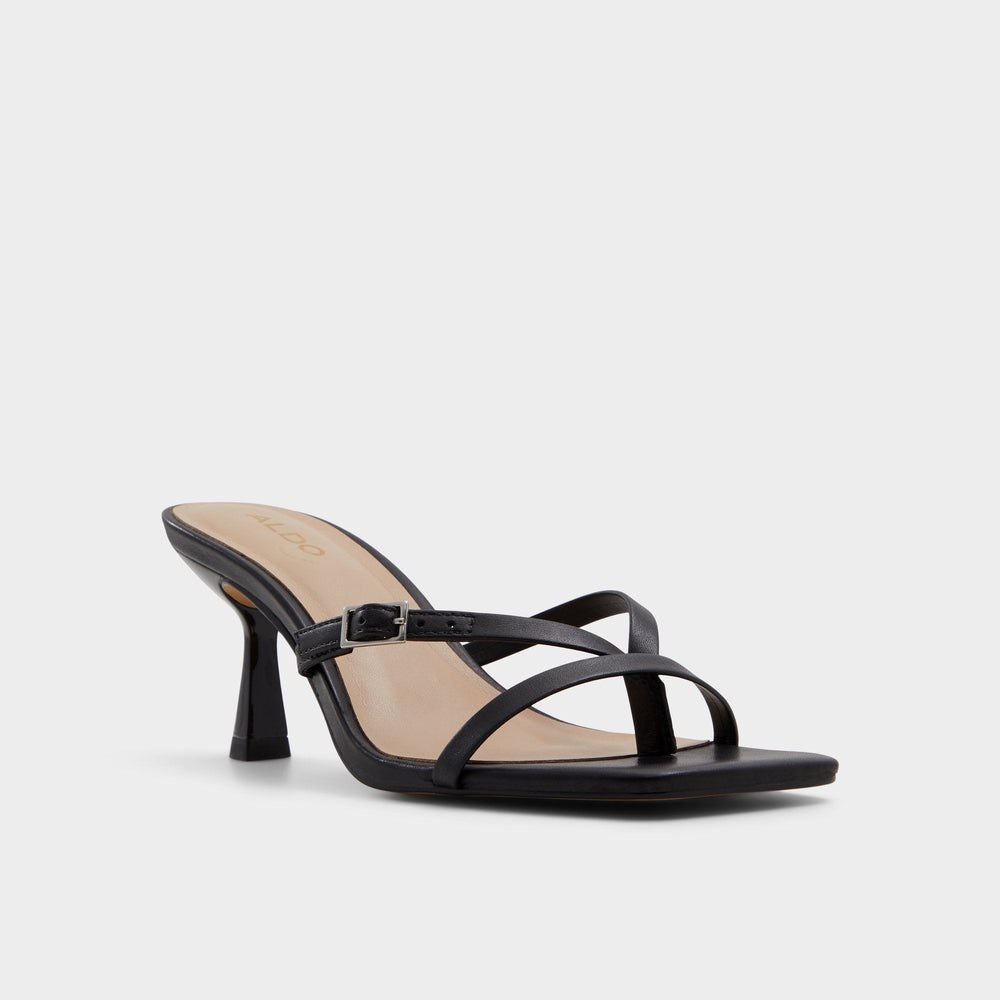 Gannever Black Women's Thong Sandals - Heeled flip flop, Stiletto heel