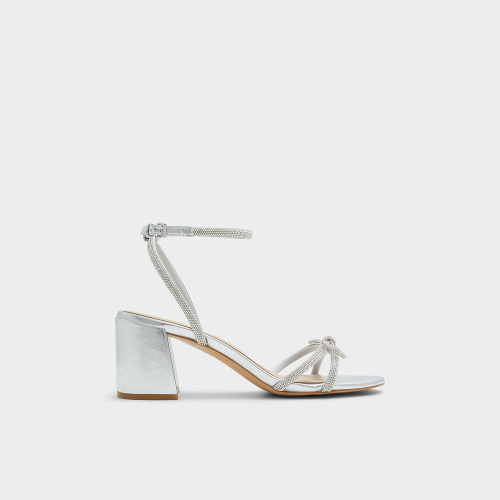 Bouclette Silver Women's Block heels - Strappy heeled sandal, Block heel