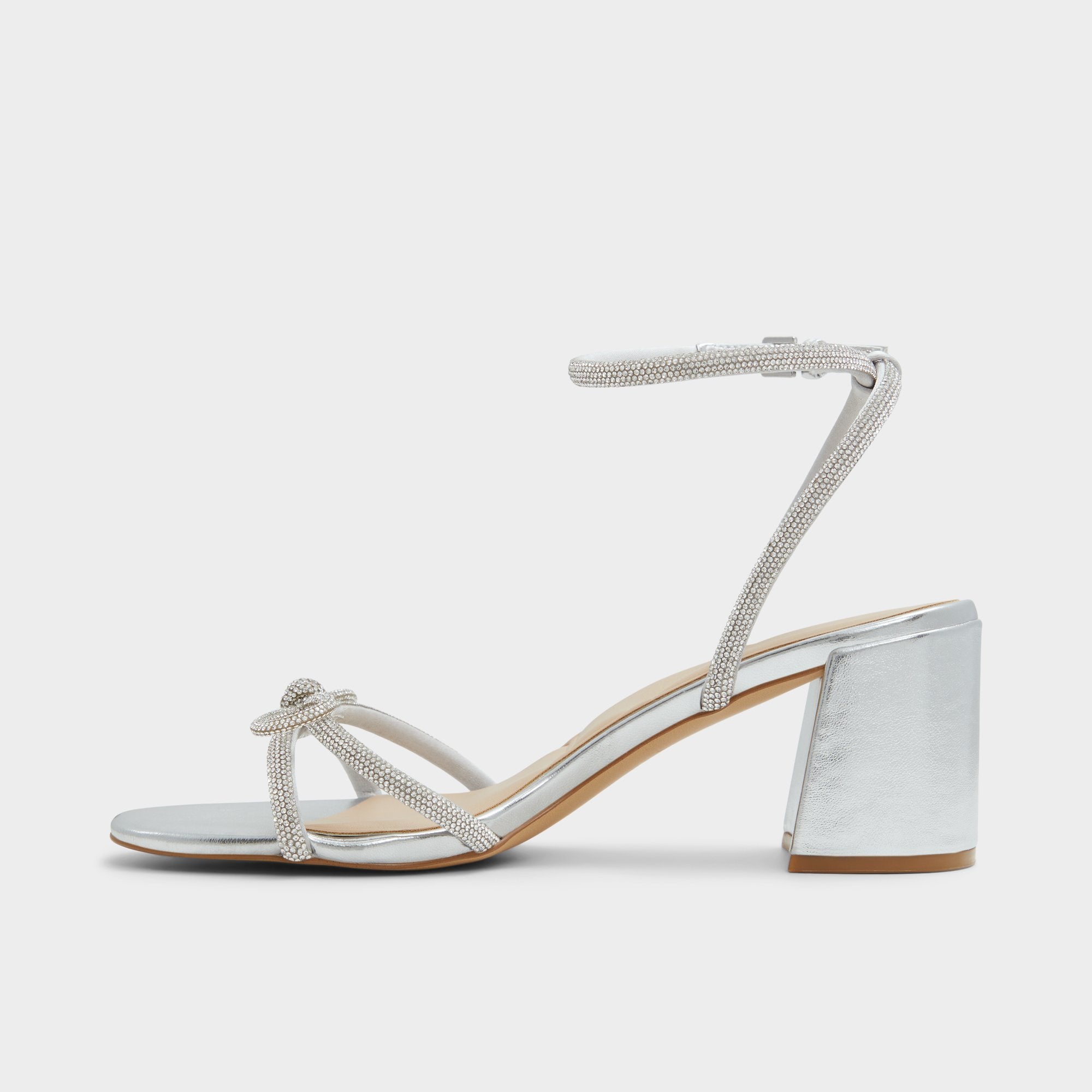 Bouclette Silver Women's Block heels - Strappy heeled sandal, Block heel