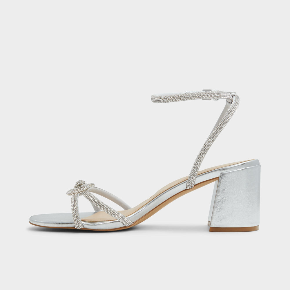 Bouclette Silver Women's Block heels - Strappy heeled sandal, Block heel