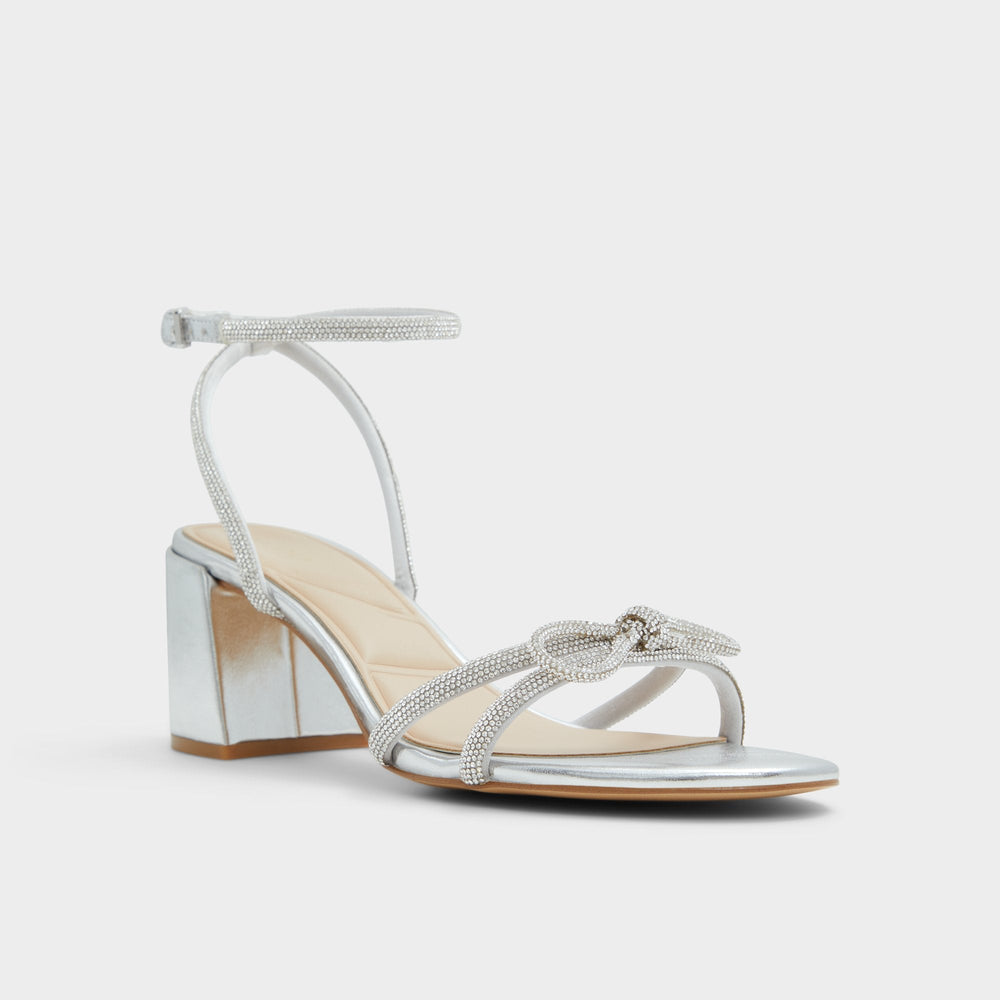 Bouclette Silver Women's Block heels - Strappy heeled sandal, Block heel