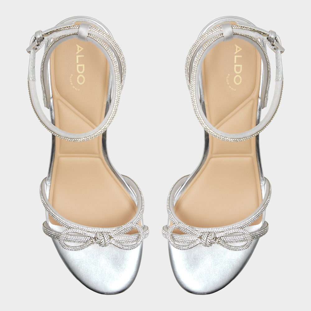 Bouclette Silver Women's Block heels - Strappy heeled sandal, Block heel