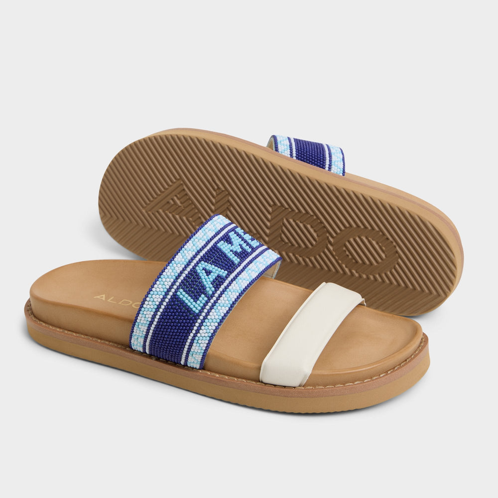 Beachvacay White/Blue Women's Footbed sandals - Slide sandal, Footbed sandal