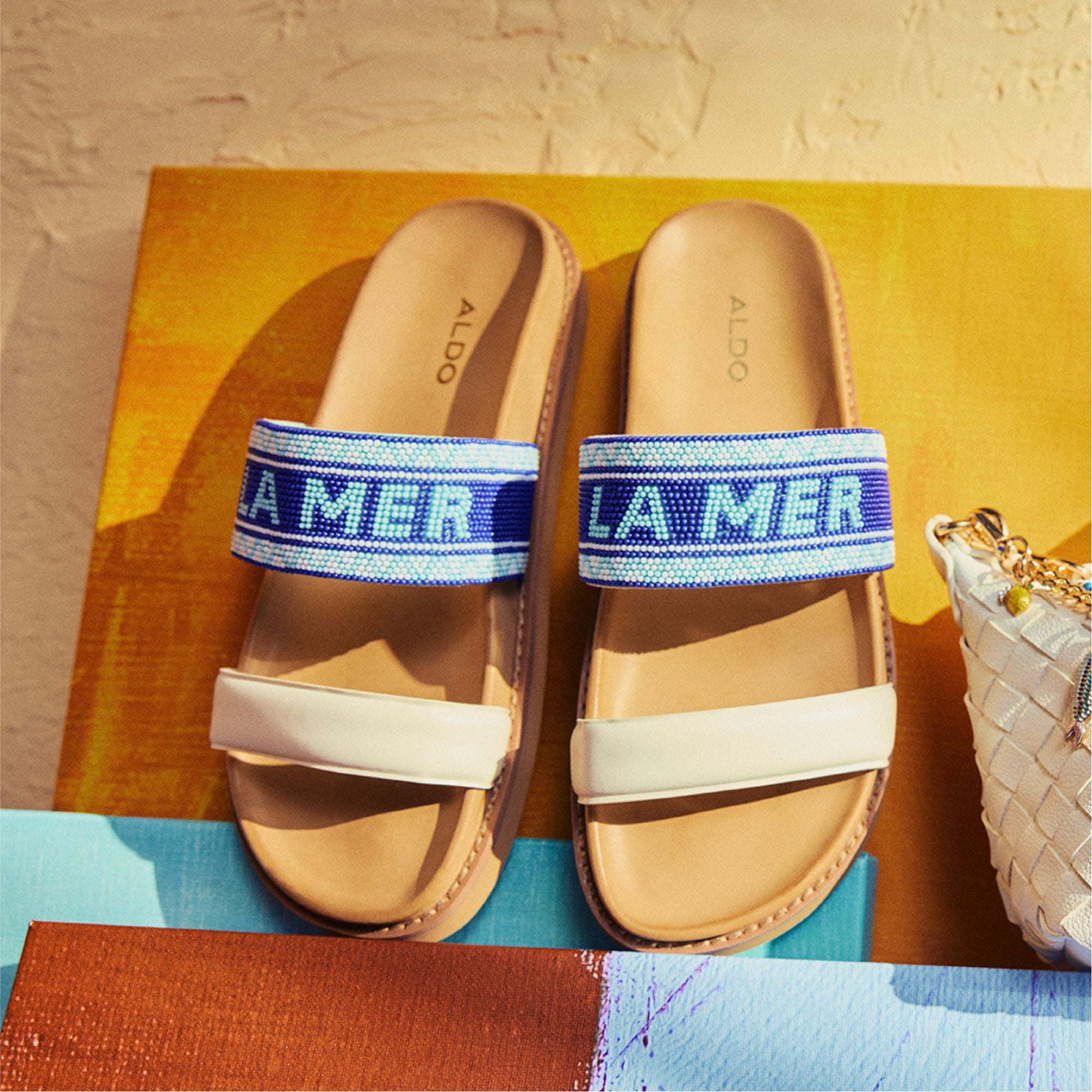 Beachvacay White/Blue Women's Footbed sandals - Slide sandal, Footbed sandal