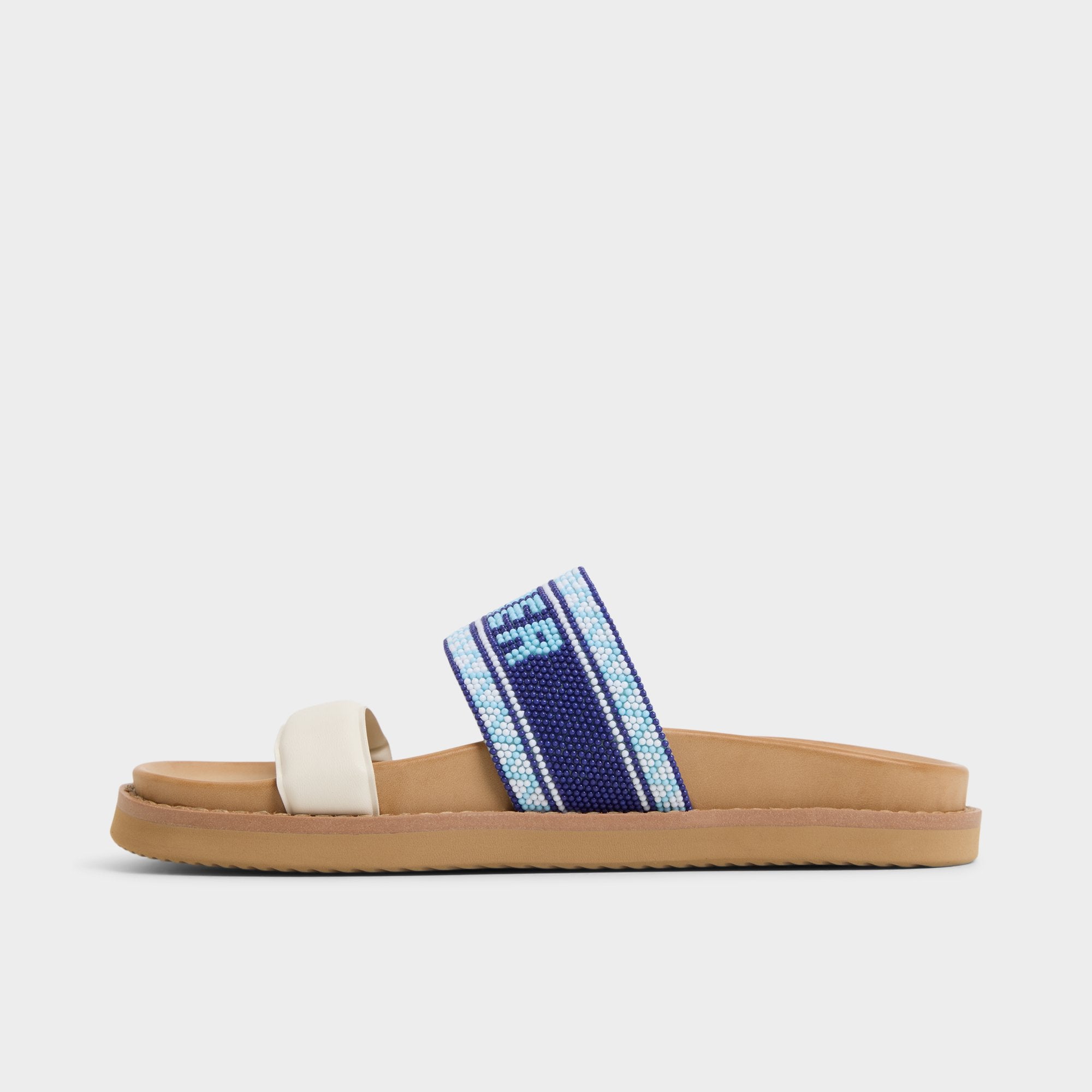 Beachvacay White/Blue Women's Footbed sandals - Slide sandal, Footbed sandal