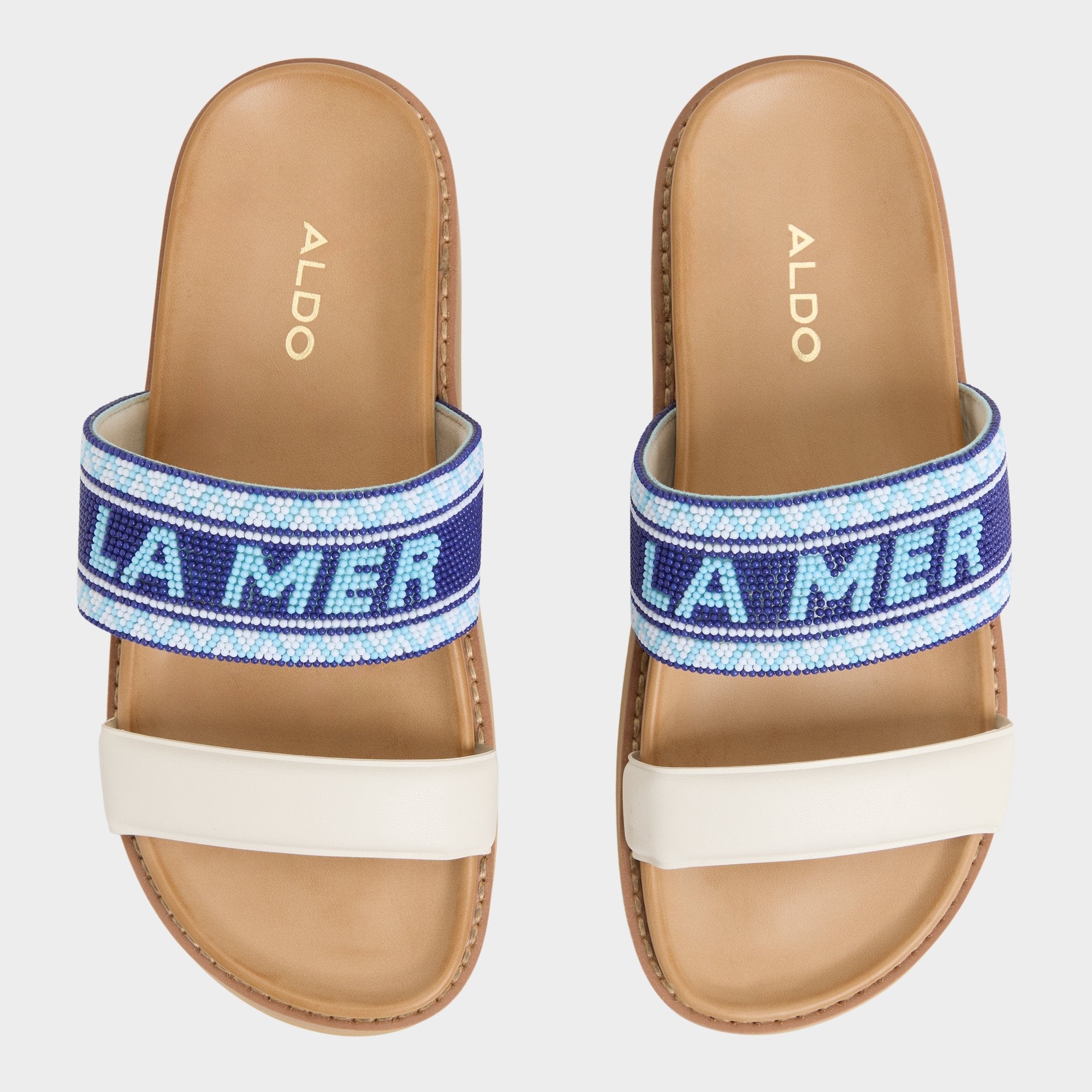Beachvacay White/Blue Women's Footbed sandals - Slide sandal, Footbed sandal