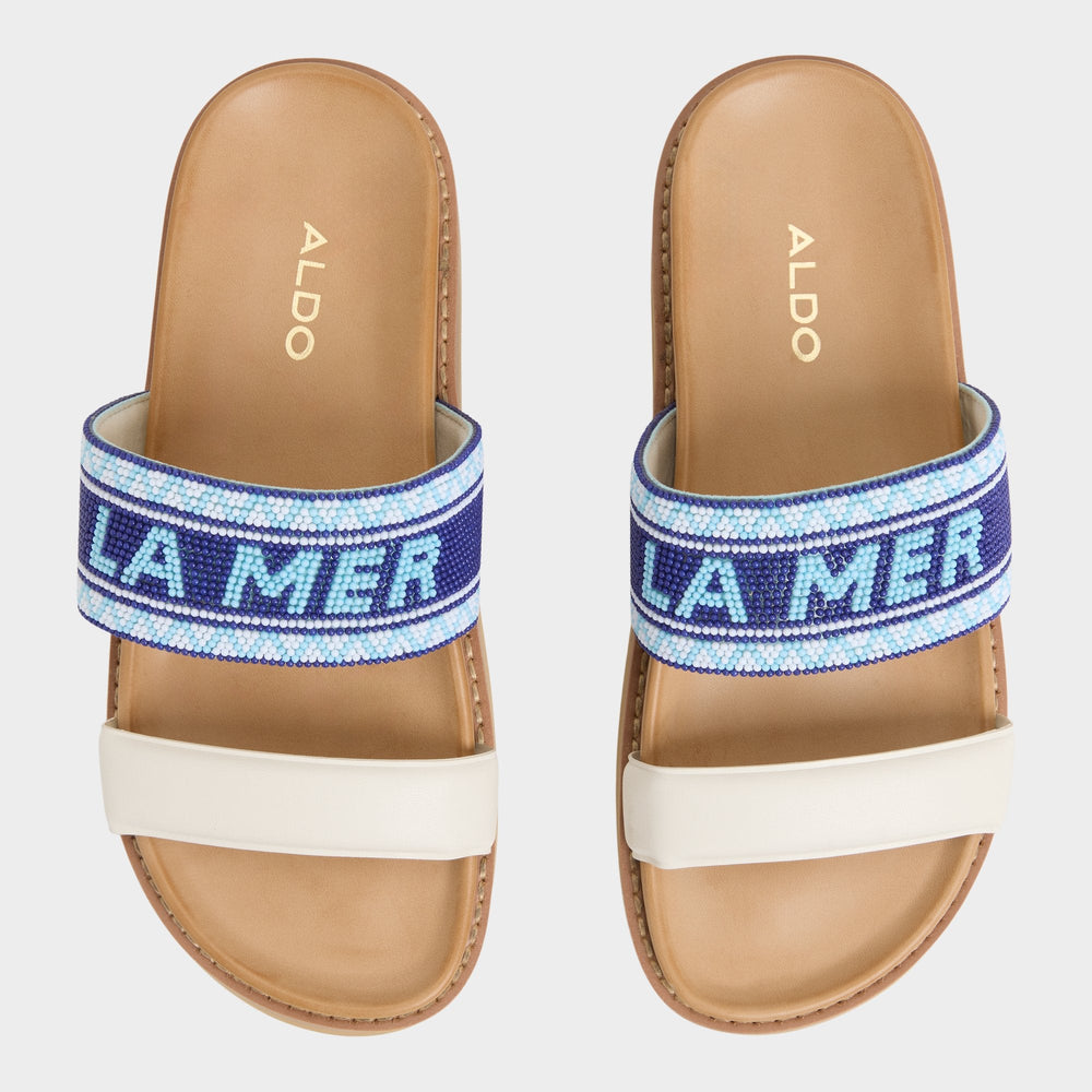 Beachvacay White/Blue Women's Footbed sandals - Slide sandal, Footbed sandal