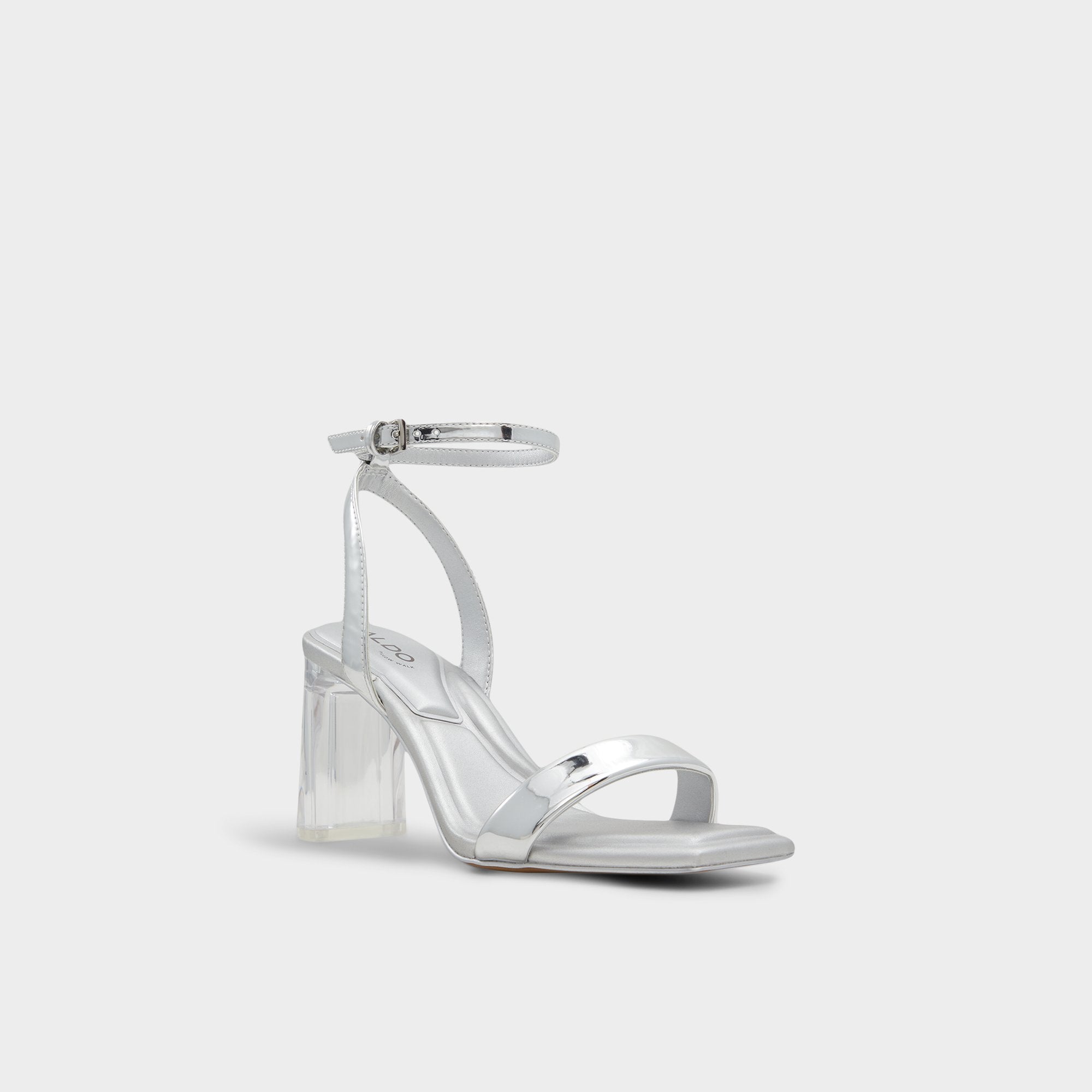 Aurorai Silver Women's Block heels - Strappy heeled sandal, Block heel