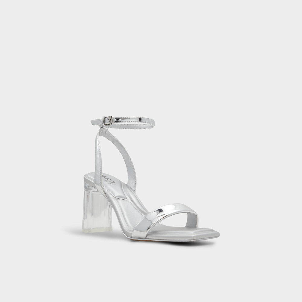 Aurorai Silver Women's Block heels - Strappy heeled sandal, Block heel