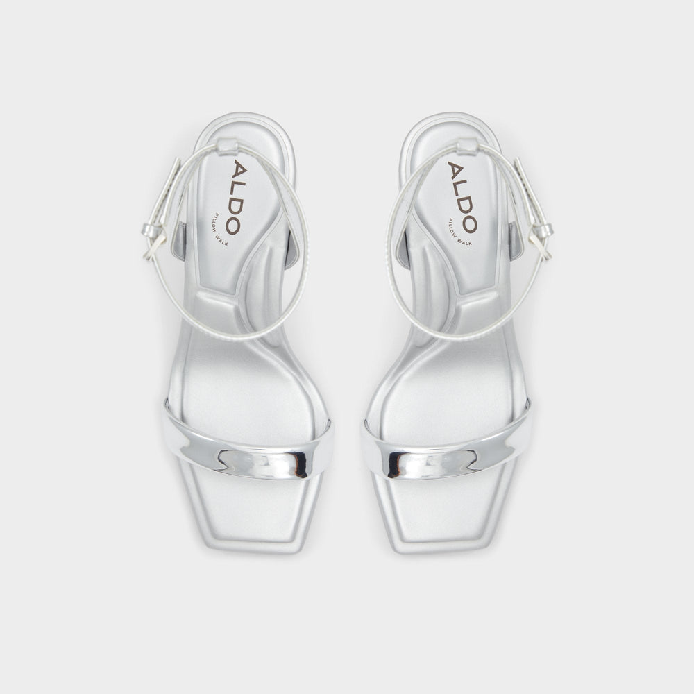 Aurorai Silver Women's Block heels - Strappy heeled sandal, Block heel