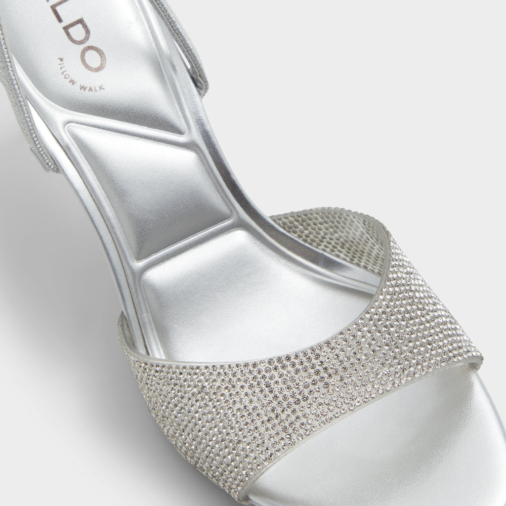 Aitana in Silver - Strappy heeled sandal, Stiletto heel