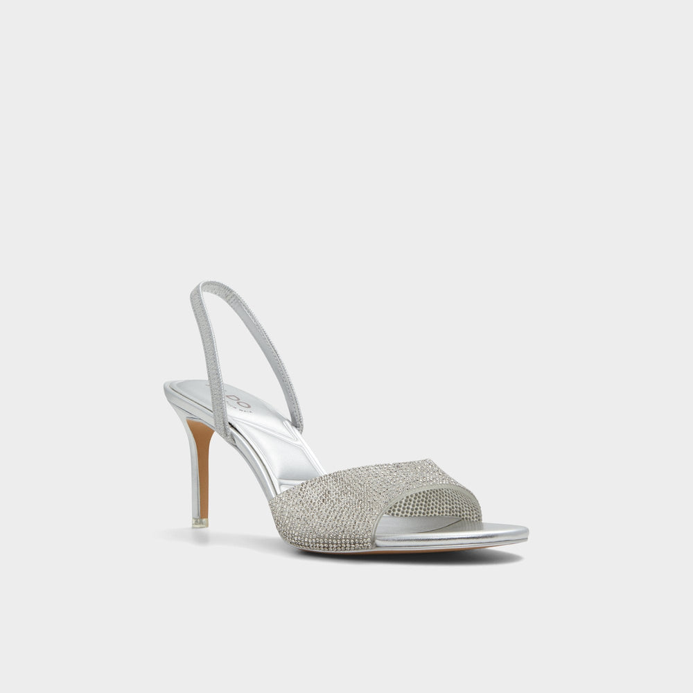 Aitana in Silver - Strappy heeled sandal, Stiletto heel