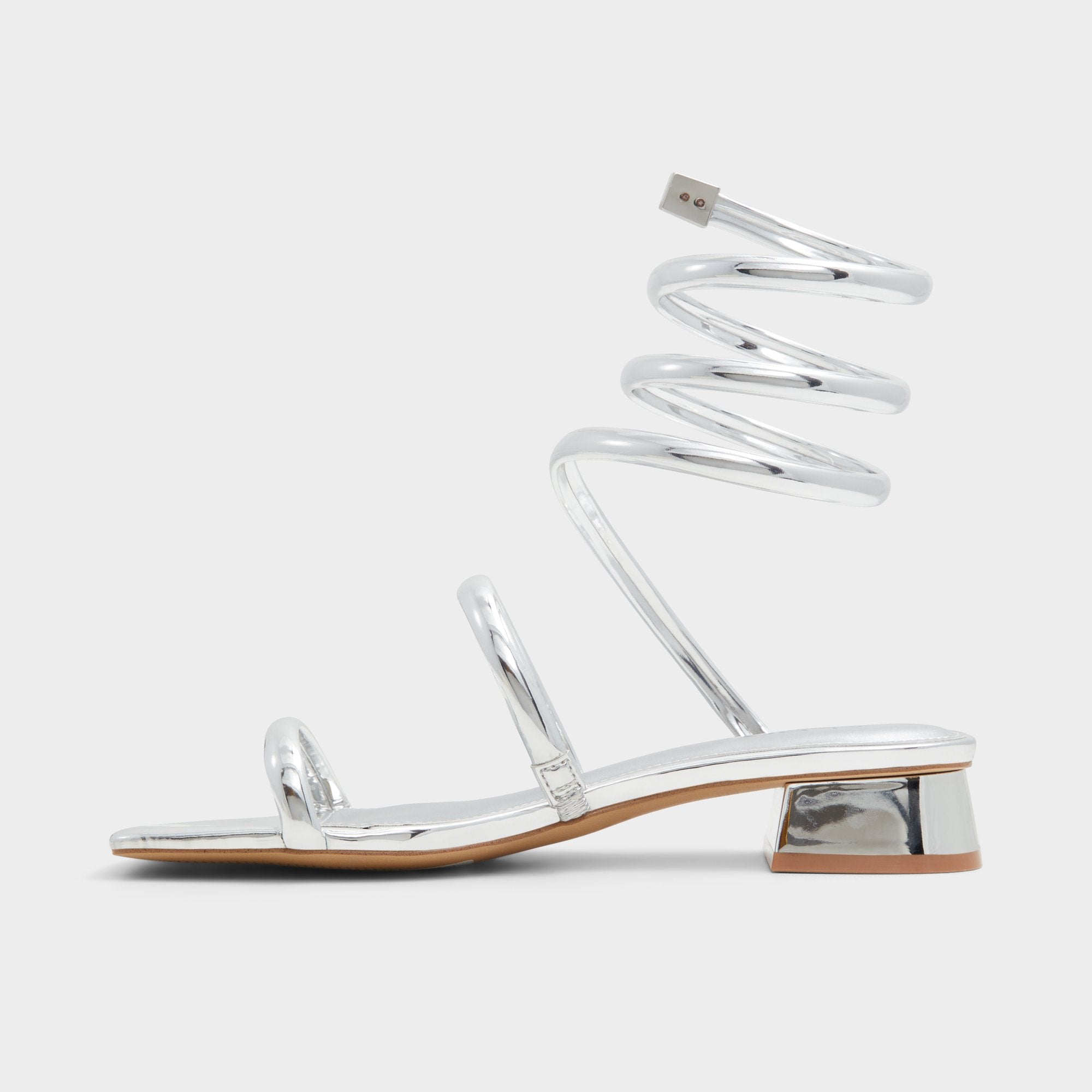 Spinna in Silver - Strappy sandal, Block heel