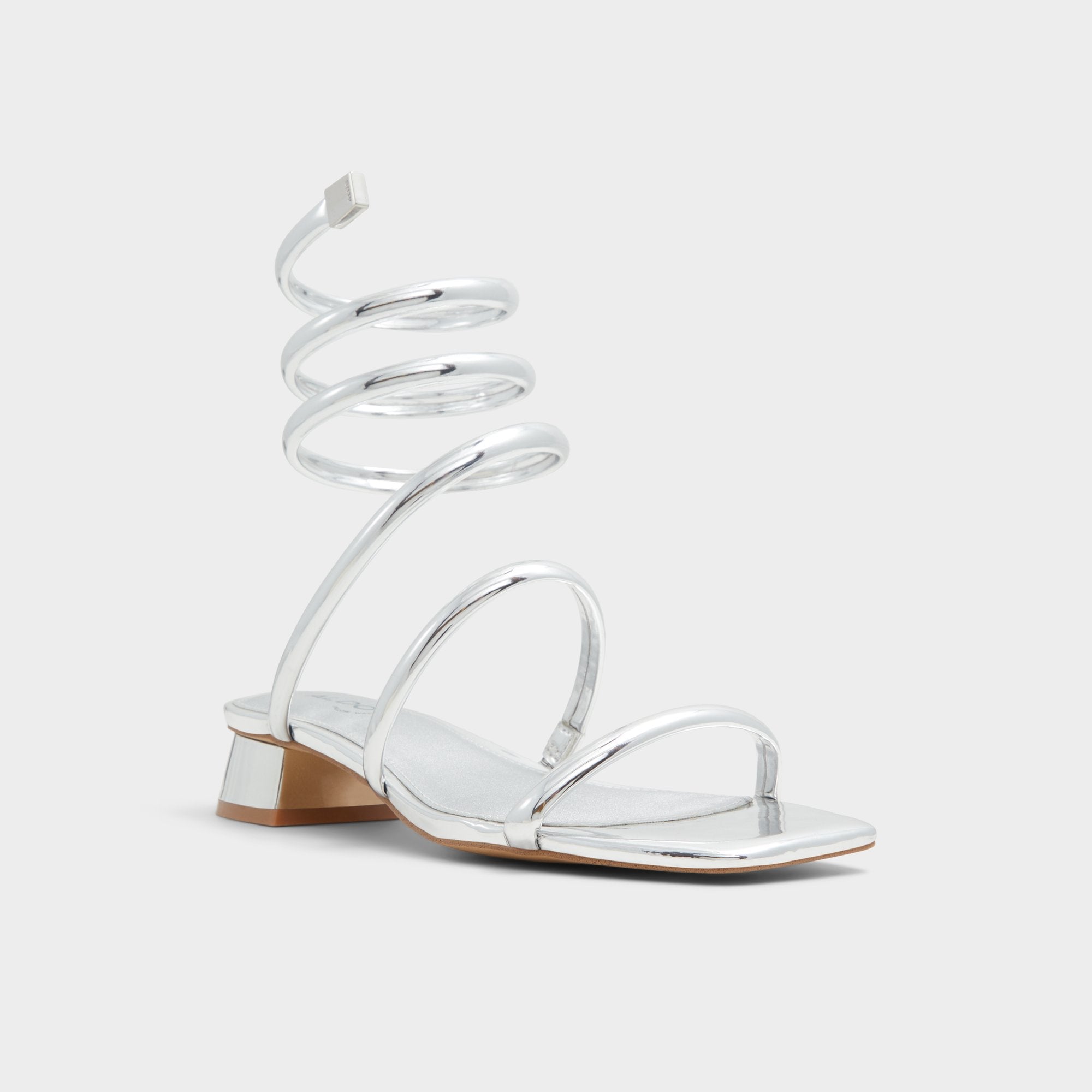Spinna in Silver - Strappy sandal, Block heel