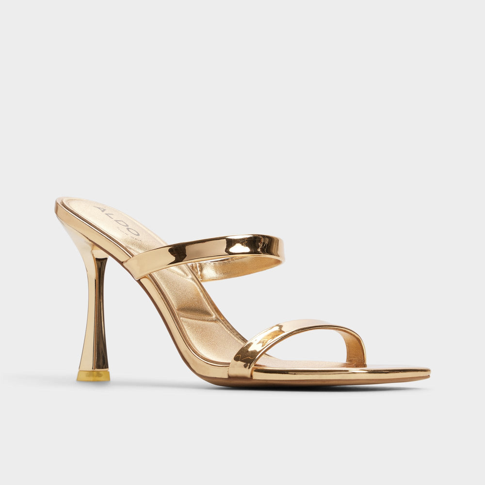 Evalyn in Gold - Strappy heeled sandal, Stiletto heel