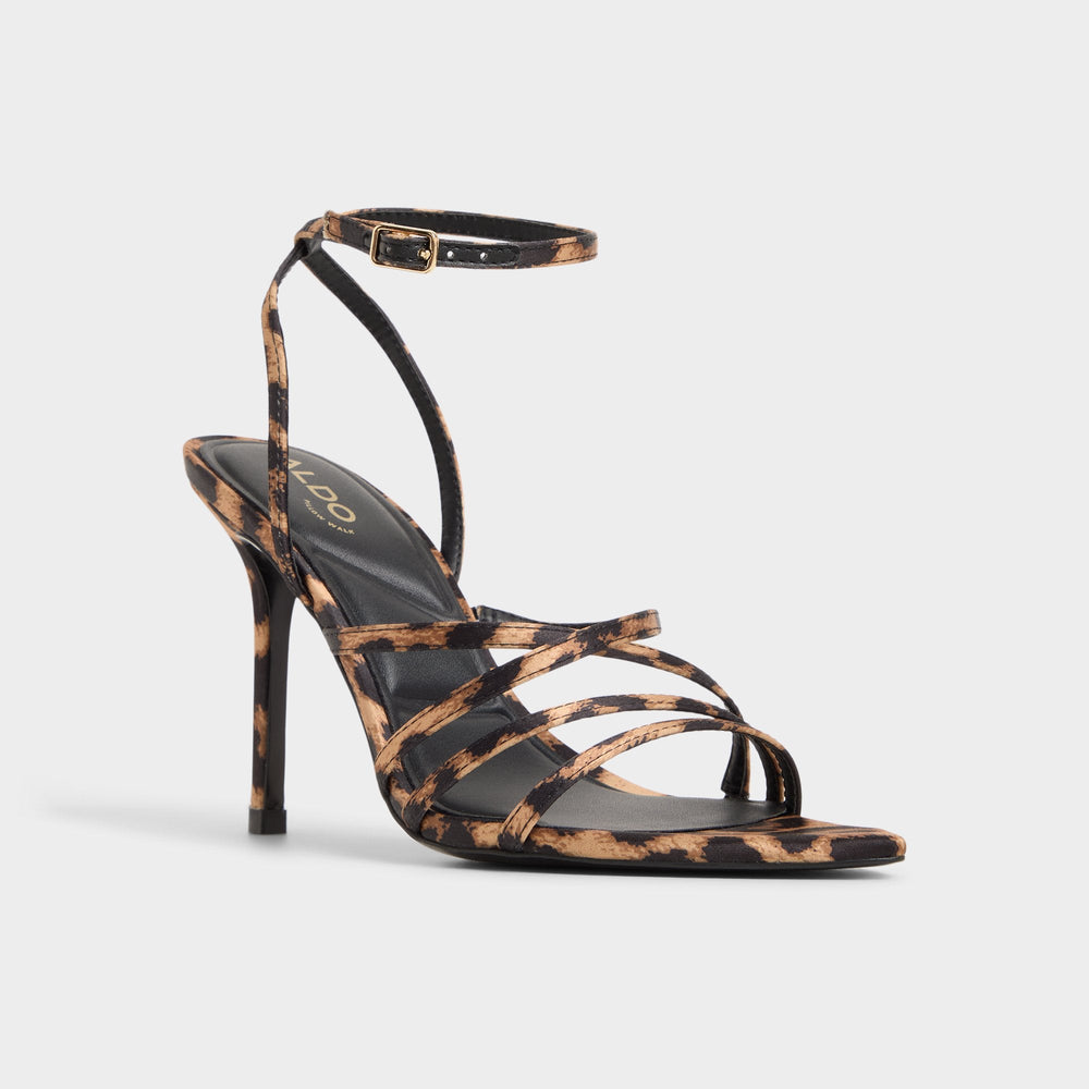Solania Brown Multi Women's Strappy sandals - Strappy heeled sandal, Stiletto heel
